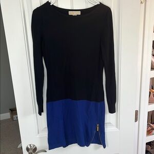 Michael Kors Elegant Black and Blue Dress with Gold Accent